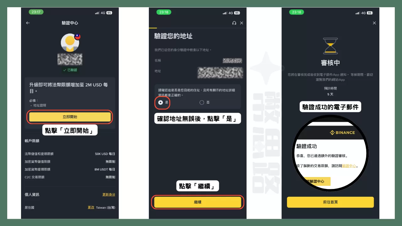 點擊「開始」,確認地址沒問題後,點擊「是」,再點擊「繼續」,等待審核一段時間後,就會收到驗證成功的電子郵件